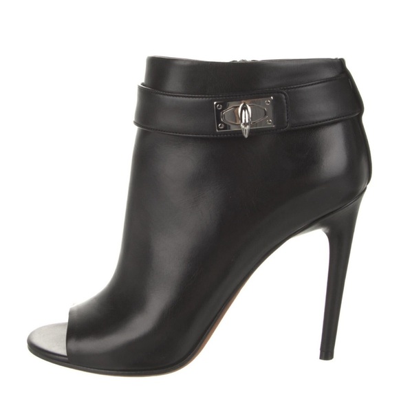 Givenchy Black Leather Shark Lock Peep Toe Ankle Boots Size 40.5 - Picture 4 of 10